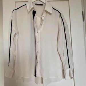 Zara Semi Sheer Blouse with Velvet Detailing Size S